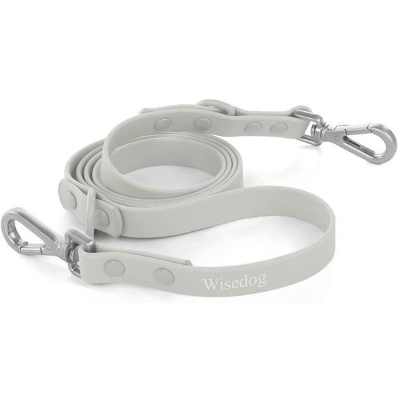 Wise dog Waterproof Dog Leash: with 2 Hooks, Adjustable Lengths, Gray/white ,L - Picture 1 of 3